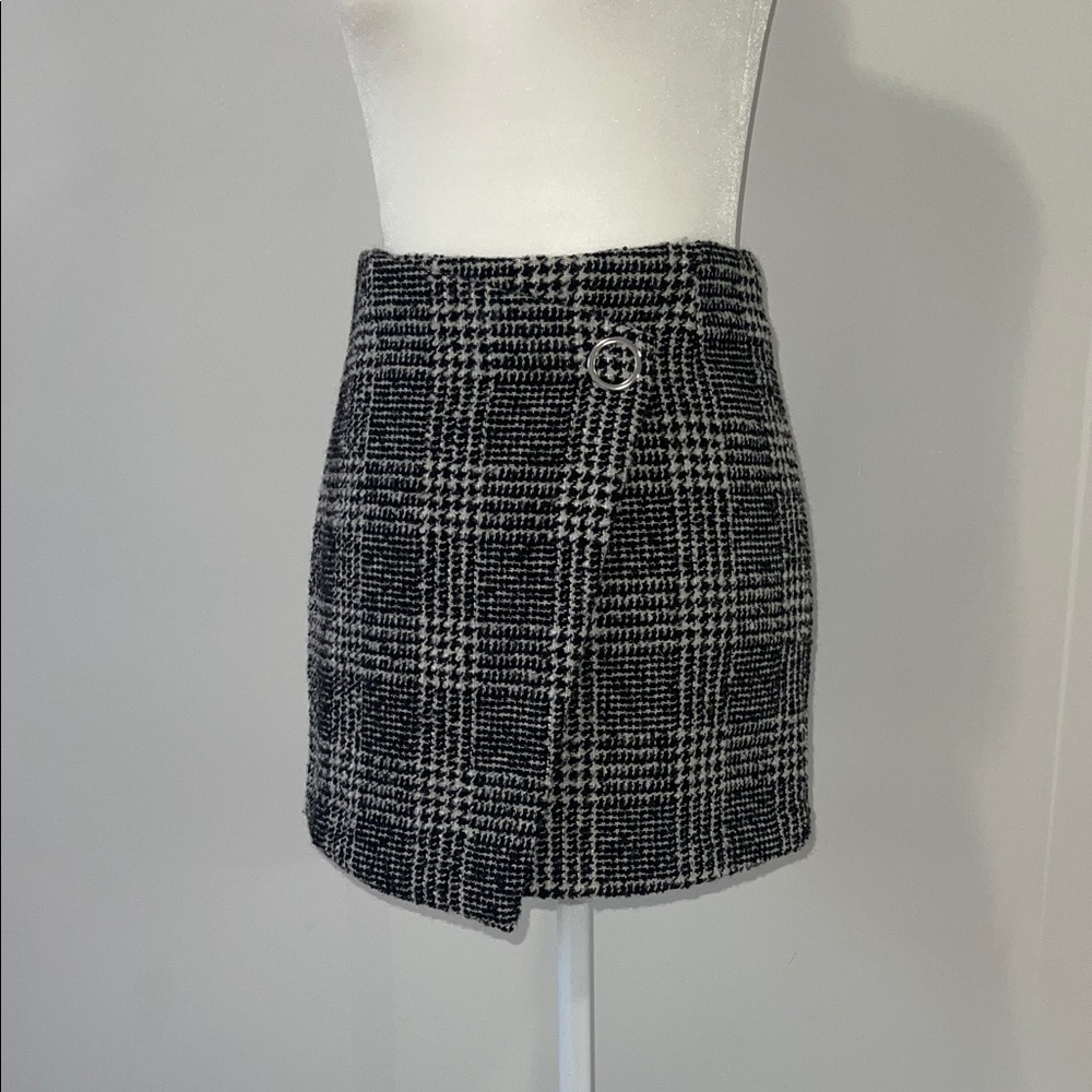 Plaid Black and White Women's Mini Skirt Wool Blend